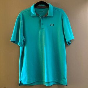 Under Amour Tech Polo Loose Fit Heat Gear Golf Collared Shirt sz Large Teal
